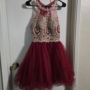 Cinderella Maroon And Gold A-line Halter Dress